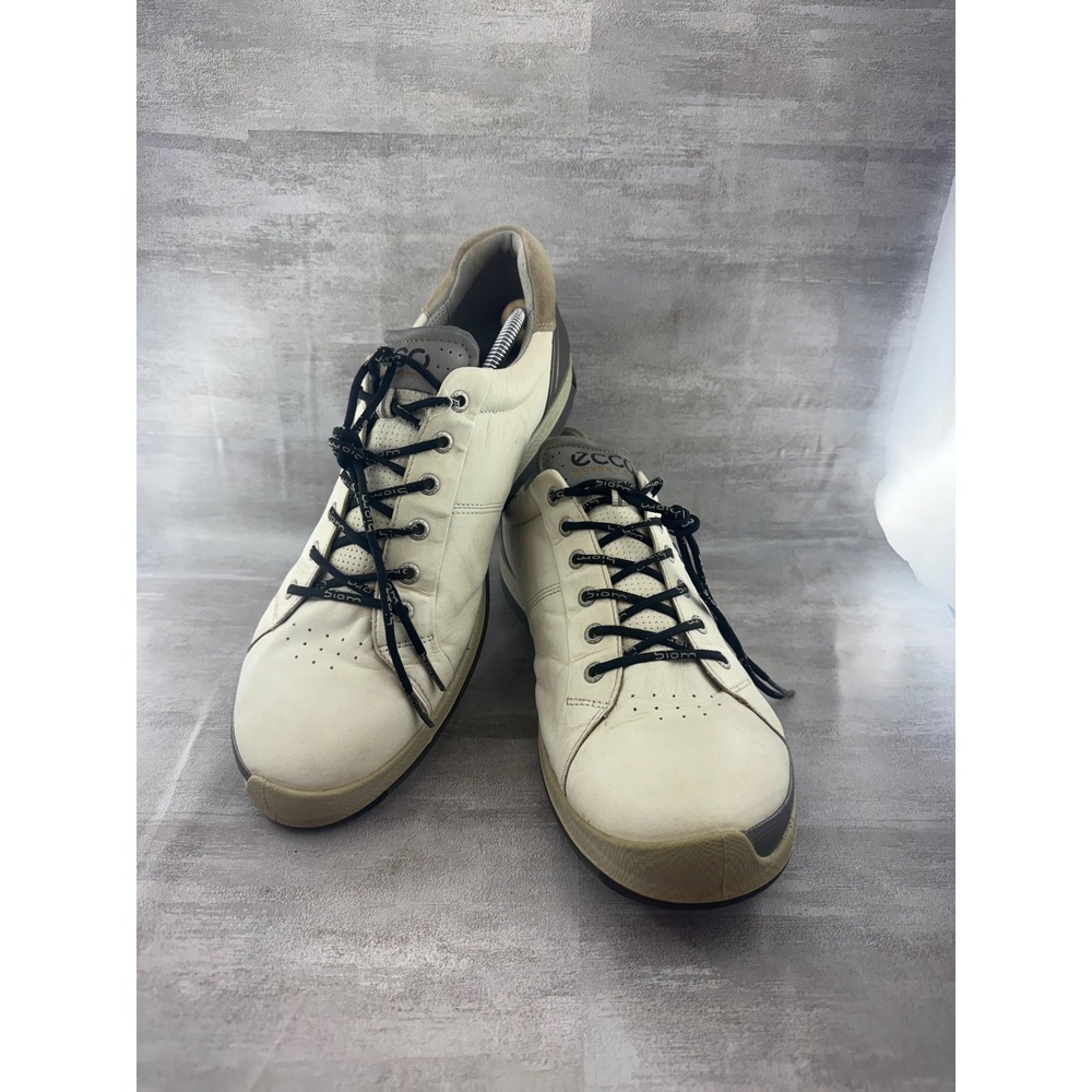 Ecco Biom Hybrid Men Cream Grey Yak Leather Spikeless Golf Shoes Sz EU 47